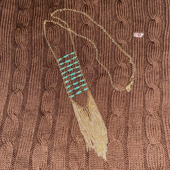 Charming Charlie Jewelry - Charming Charlie Gold and Turquoise Fringe Necklace